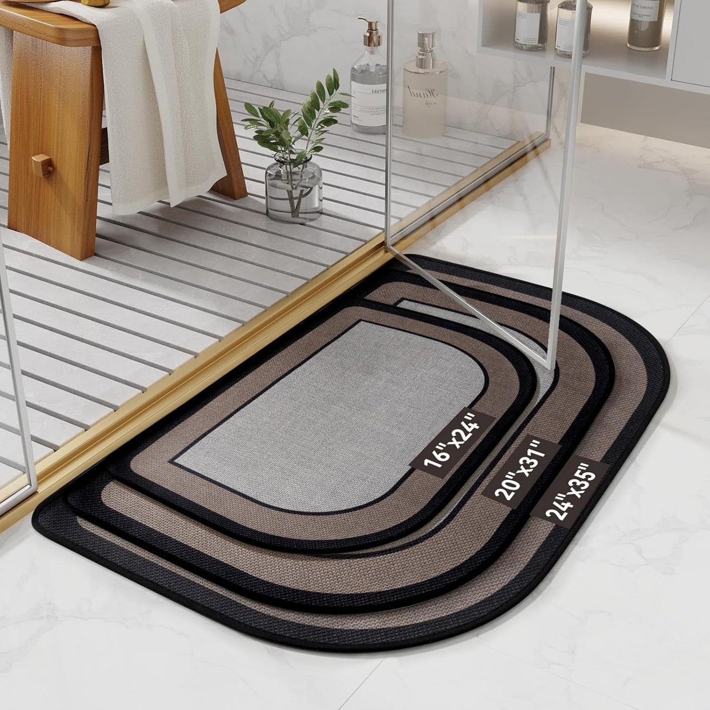 YDKGL Ultra Thin Bathroom Rugs Mat Quick Dry Absorbent Non Slip Bath Mat Bath Mats for Bathtub Mat Bathroom Carpet Fit Under Door Washable Floor Rubber Half Round Bath Rugs Grey 16x24