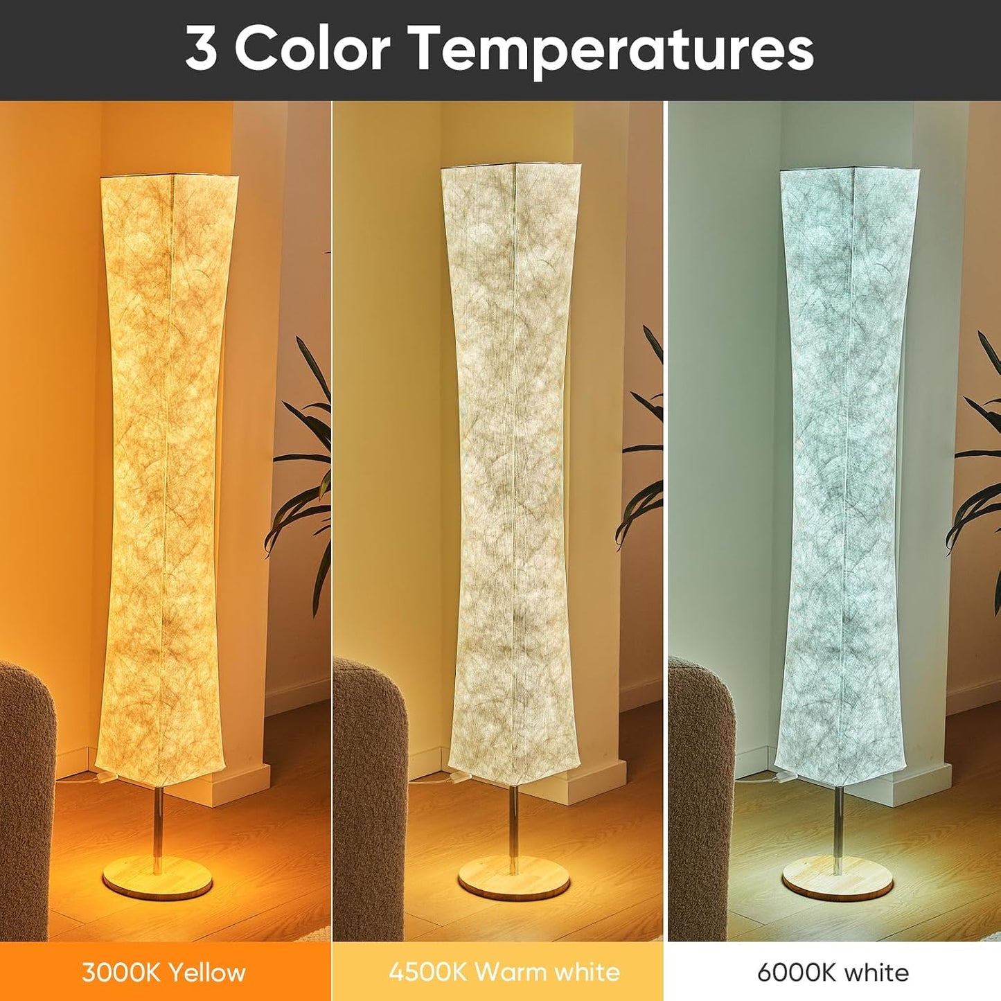 Soft Light Floor Lamp, 58 inch Simple Design Morden 3 Color Lighting Remote Control LED lamp with Tyvek Fabric Shade,Brightness Adjustable for Living Room Bedroom Game Room