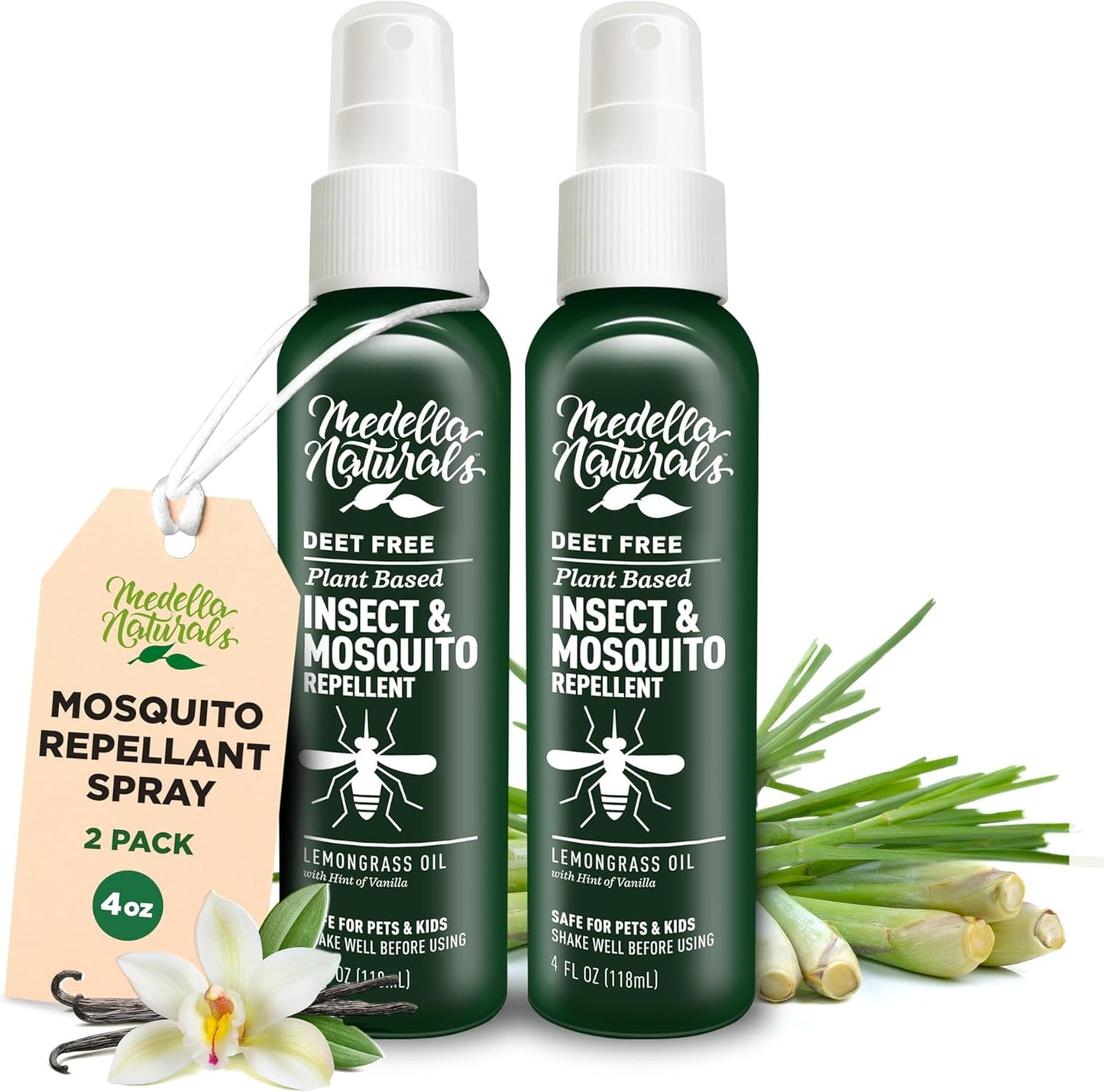 Deet-Free Insect & Mosquito Repellent – Nice Smelling, Pack of 2 (4 oz) | Insect Repellent with Lemongrass Oil Safe for Pets and Kids – Bug Spray Against Mosquitoes, Gnats, Black Flies, and No-See-um