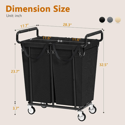 Gewudraw Large laundry hamper with Wheels, 3 Bag Big Rolling Laundry Hamper Sorter Cart, Extra Large Laundry Clothes Hamper, Heavy Duty Laundry Basket Organizer for Laundry Room,Bathroom,Black