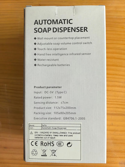 Automatic Foaming Soap Dispenser - Hand Free Pump Touchless Soap Dispenser USB Rechargeable Dispenser with 380ml, 4levels Adjustable Dispenser for Bathroom Kitchen