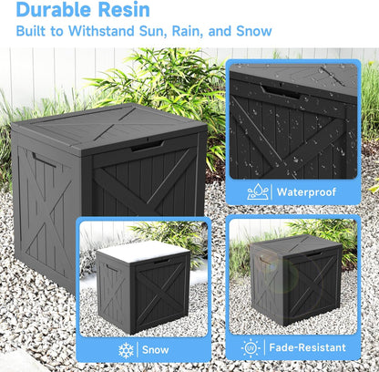 EasyUp 50 Gallon Outdoor Storage Box Waterproof Lockable Deck Boxes | UV Resistant Resin, for Garden Tools Cushions Patio Equipment, 300 lbs Capacity, Portable Design, Easy 16-Min Assembly