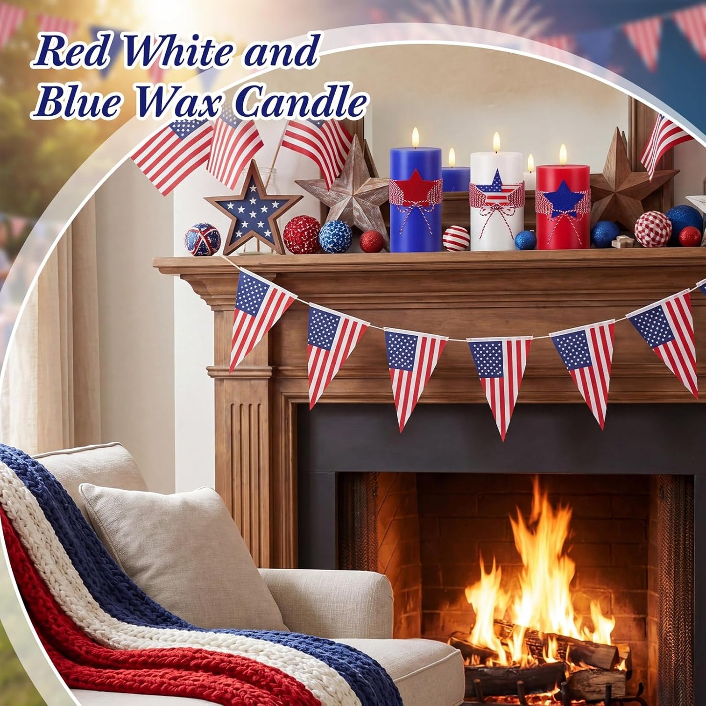 4th of July 4" 5" 6" Flameless Pillar Candles with Remote, Set of 3 Patriotic Red White Blue Battery Operated LED Candle with Star Felt, Independence Day Decorations for Home Party Table Fireplace