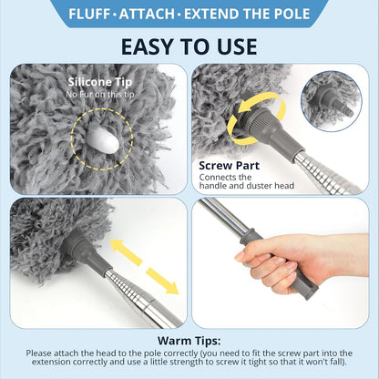 ZZ LAZYCOTTAGE Microfiber Feather Duster for High Reach, Lightweight Ceiling Fan Cleaner, 91.5" Telescopic Pole, Cobweb Duster with Extension Pole for Home & Car