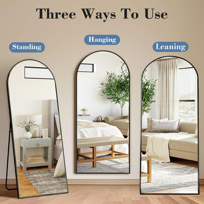 DUMOS 64"x21" Arched Full Length Floor Mirror, Full Body Mirror with Stand, Shatterproof Tempered Glass, Modern Aluminum Alloy Frame, Free Standing or Leaning for Home Decor, Gold