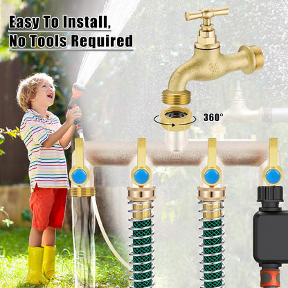 Upgraded Brass Garden Hose Splitter, 3/4" Hose Splitter 2 Way Heavy Duty with Extension Handles, Outdoor Faucet Splitter Water Spigot Splitter with Individual On/Off Valve
