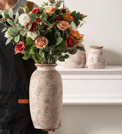 Ceramic Flower Vase, Small Rustic Farmhouse Vases Home Decor, Short Pottery Decorative Pampas Vase for Table Living Room Entryway Mantel Bookshelf Bedroom Bathroom Kitchen - 6" W