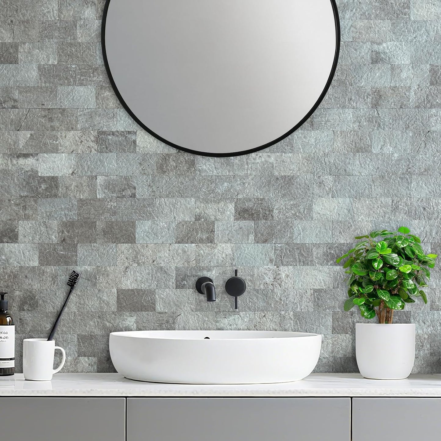 DICOFUN 10-Sheet Polished White Thick PVC Peel and Stick Backsplash, Ceramic Look Subway Tile White Kitchen Backsplash Peel and Stick Wall Tiles