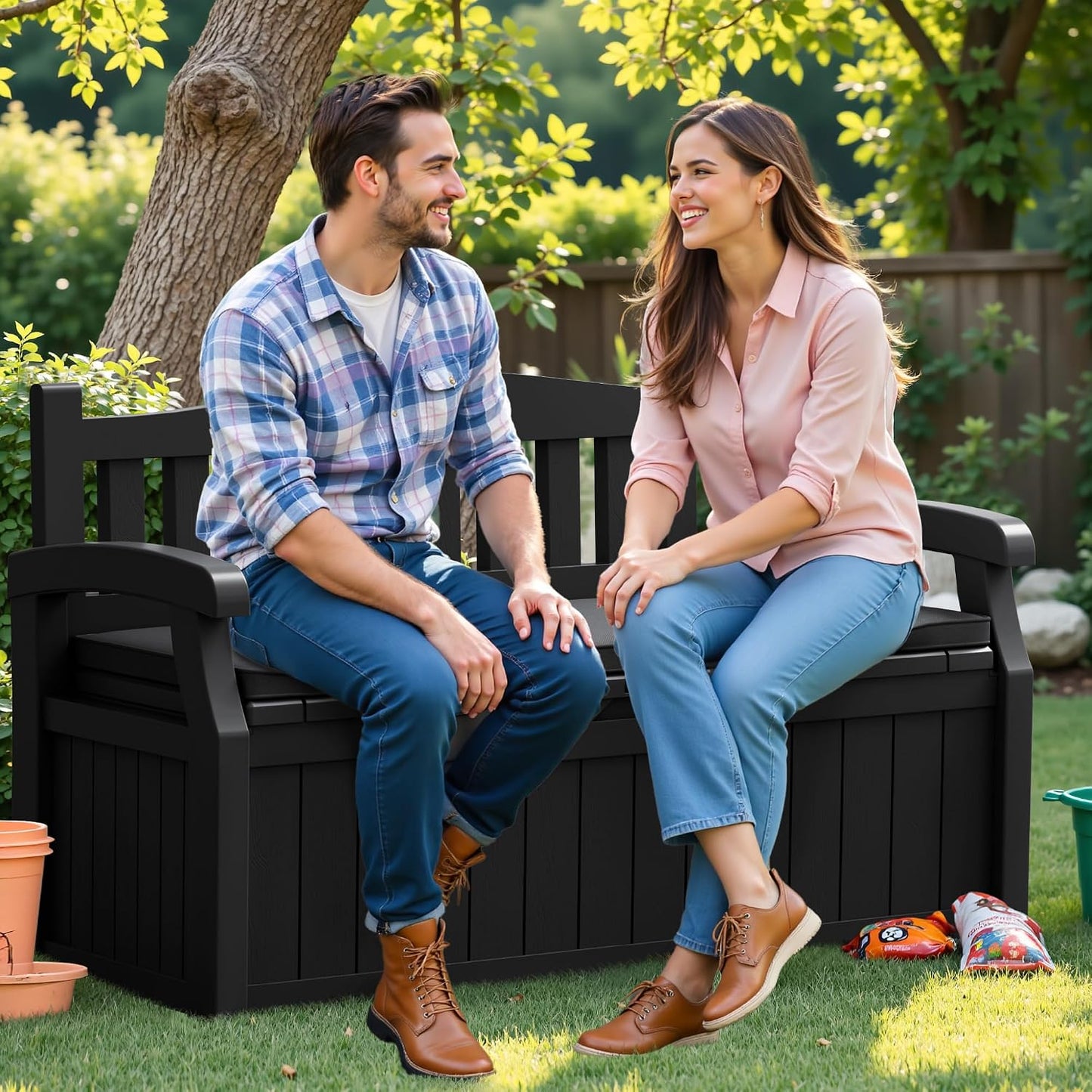 Flamaker 80 Gallon Storage Bench Outdoor Indoor, Durable All-Weather Seating with Hidden Storage, Lockable Deck Box for Garden, Patio, Poolside (Brown)