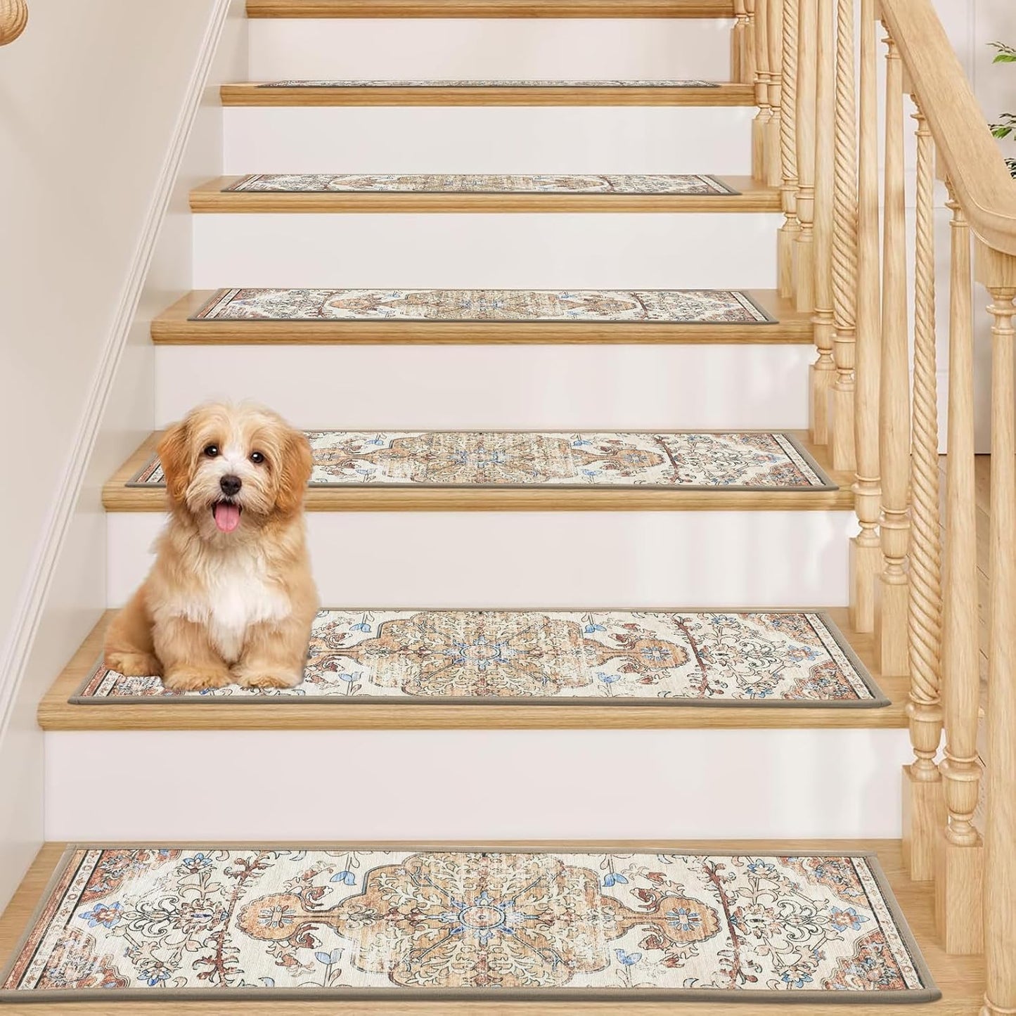 Pauwer Carpet Stair Treads for Wooden Steps Indoor 15 Pack 8" X 30" Peel and Stick Stair Treads Non Slip Staircase Step Treads Reusable Stair Runner Rugs for Dogs, Kids and Elders