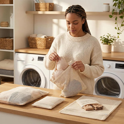 4-Piece 100% Cotton Mesh Laundry Bags, Premium Soft No-Dye Natural Delicate Bags with Sturdy Zippers, Breathable for Underwear, Socks, Clothes & Pants