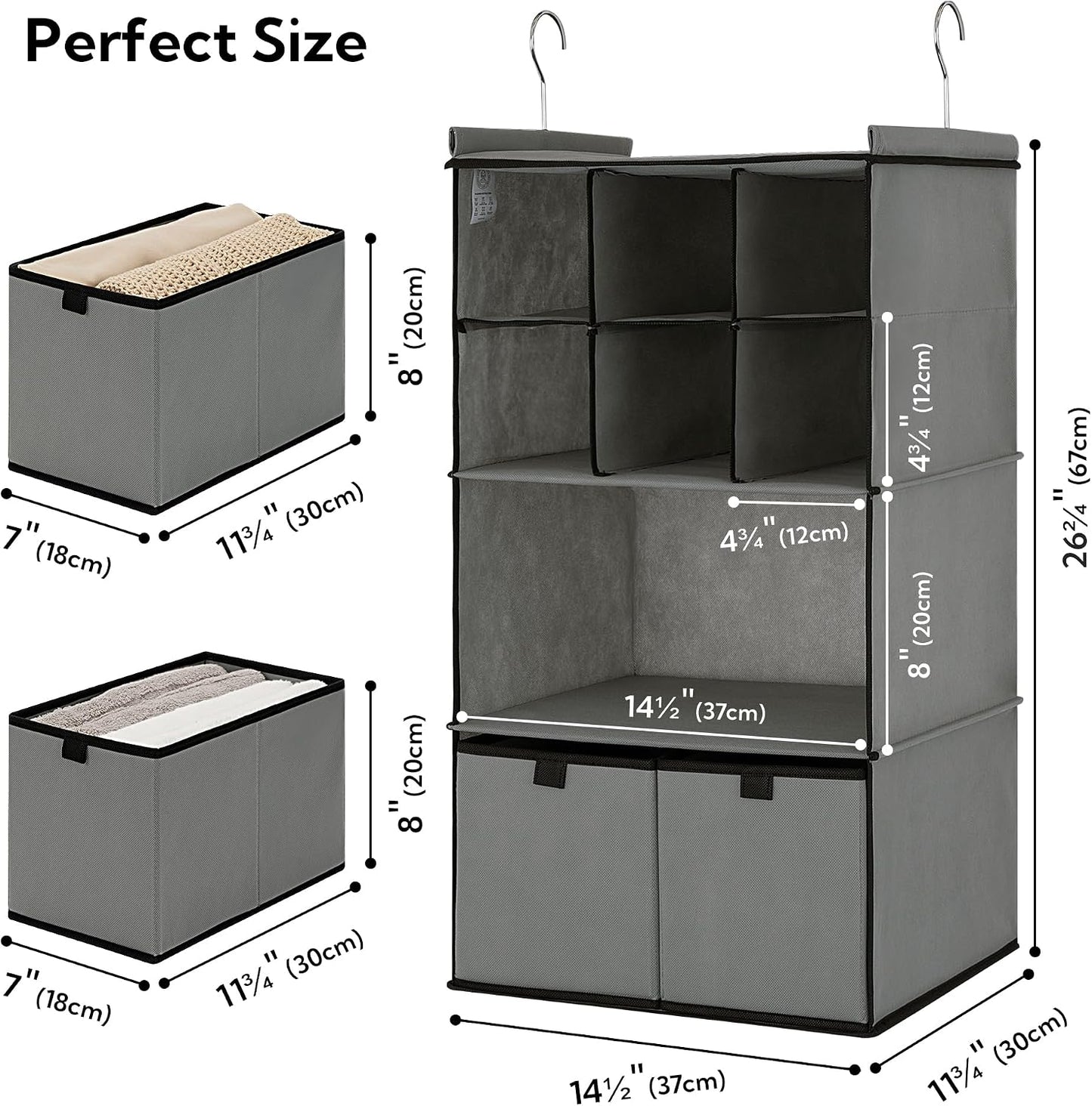 GRANNY SAYS 3-Shelf Hanging Closet Organizer and Storage, Collapsible Hanging Closet Shelves, Hanging Organizer for Closet & RV, Gray, 29 ½" H X 12" W X 12" D, 1-Pack