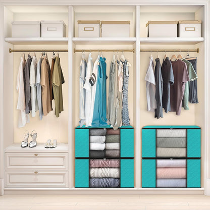 Fab totes 6 Pack Storage Bags for Clothes and Blanket, Foldable Closet Organizers and Storage with Zippers, Clear Window and Handles, Fabric Storage Bins for Sweater, Comforter, Bedding,Linen Sheets