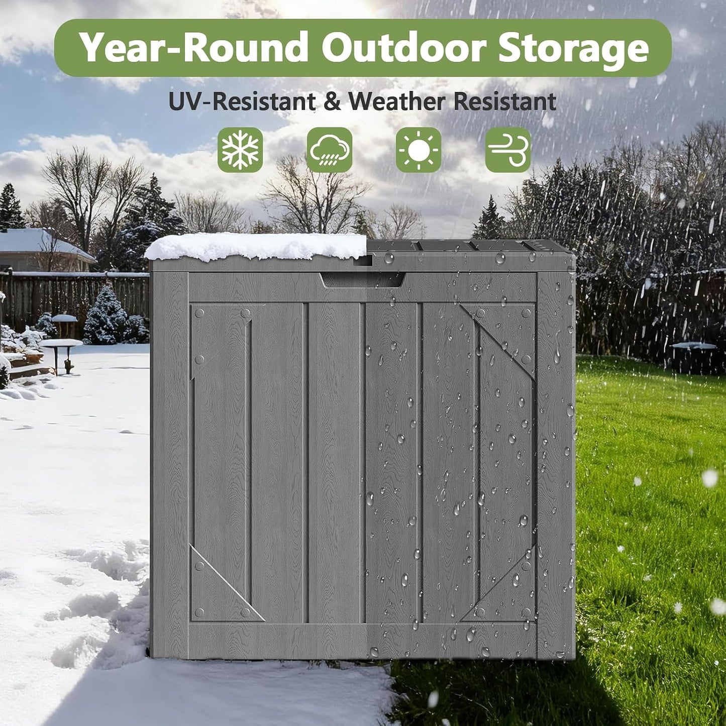 Outdoor Storage Box, 98 Gallon Deck Box, Outdoor Storage Bench, Waterproof Resin Storage Bench with Lockable Lid, Patio Furniture Cushions & Garden Tools Storage, UV Resistant (Black)
