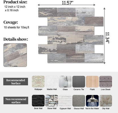 2026 New Upgrade Peel and Stick Backsplash Tile, Peel and Stick 11.34" X 11.57" Wall Tile for Kitchen, Bathroom, Fireplace, Laundry (Beige Ecru, 10 Packs)