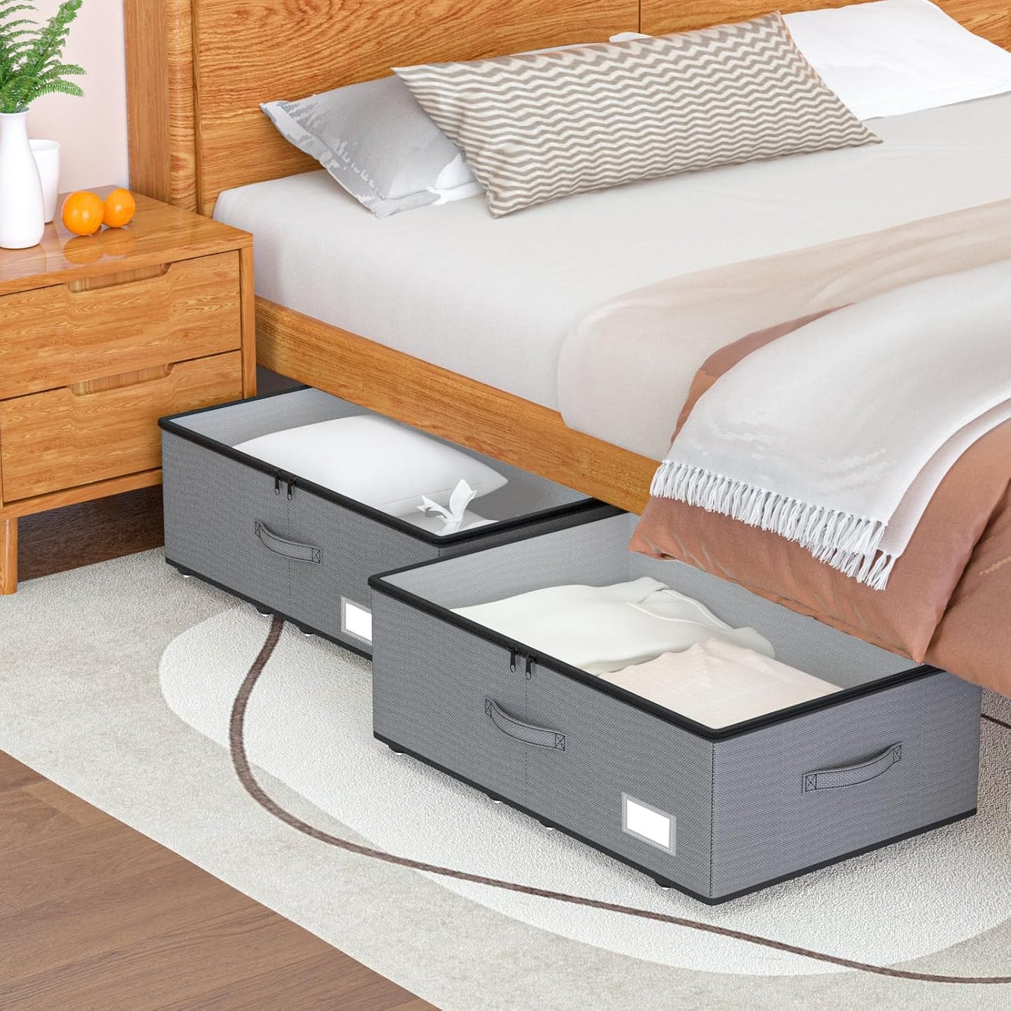 EE-RoomWorld Under Bed Storage with Wheels, No Assemble Required 5.5 inches height grey under bed storage bins,Low Profile Rolling Underbed Shoe Storage containers，dorm underbed storage drawers