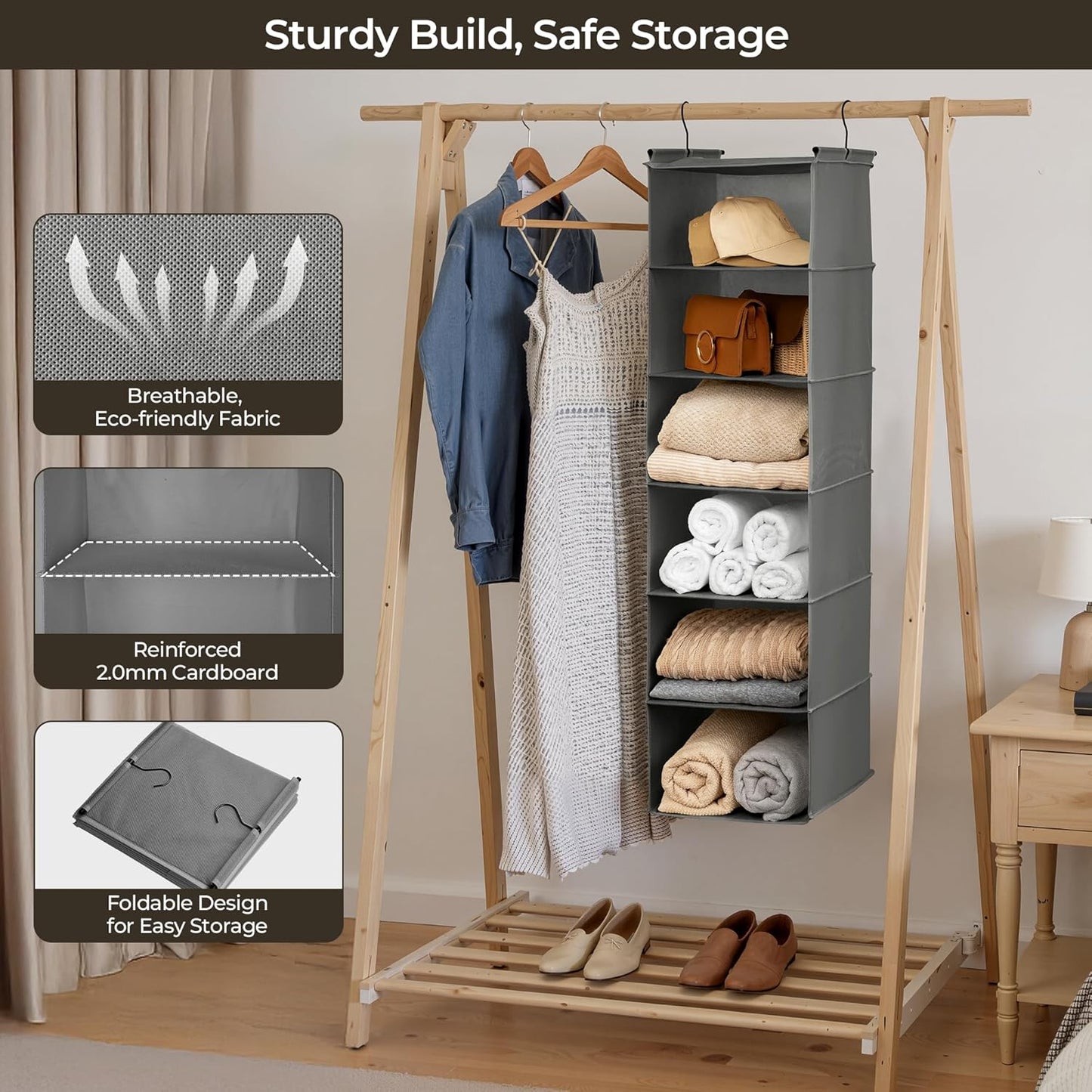 GRANNY SAYS 3-Shelf Hanging Closet Organizer and Storage, Collapsible Hanging Closet Shelves, Hanging Organizer for Closet & RV, Gray, 29 ½" H X 12" W X 12" D, 1-Pack