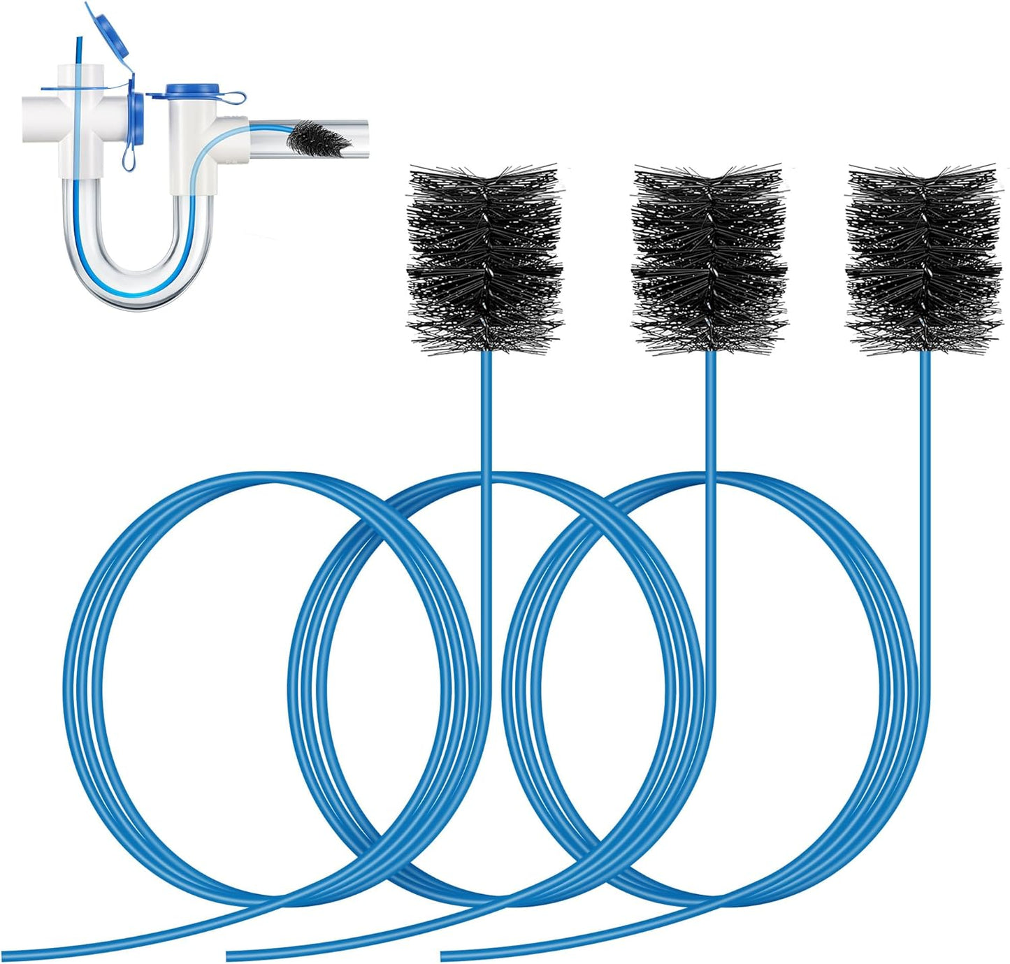 3 Pcs Condensate Trap Flexible Drain Brush, 48 Inch AC Drain Line Cleaning Brush for AC & HAVC Condensate P Trap, Black