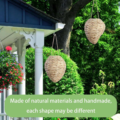 DECOHS 2 Pack Large Woven Reed Wasp Nest Decoy, 10 x 7.5 Inch Hanging Fake Wasp Nests Decoration, Faux Hornet Nest Wasps Deterrent for Outdoor Garden Yard Patio Eaves