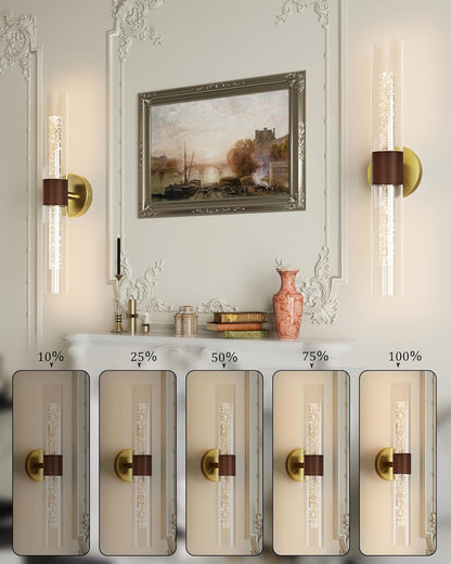 10000mAh Battery Operated Wall Sconce Set of 2, Rechargeable Wireless Wall Lights with Remote Control, Dimmable Timer 3 Color Temperature Glass Wall Lamp for Living Room Bedroom Gold 21.5 Inch