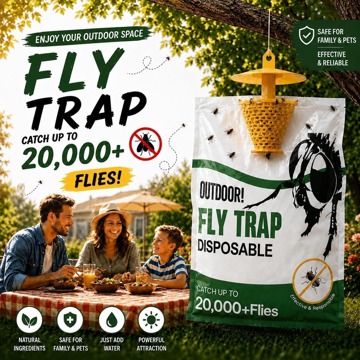 Fly Traps Outdoor 9 Pack, High-Capacity Disposable Water-Activated Hanging Bags - Outdoor Protection Pouches for Horse Stables, Barns, Ranches and Yards