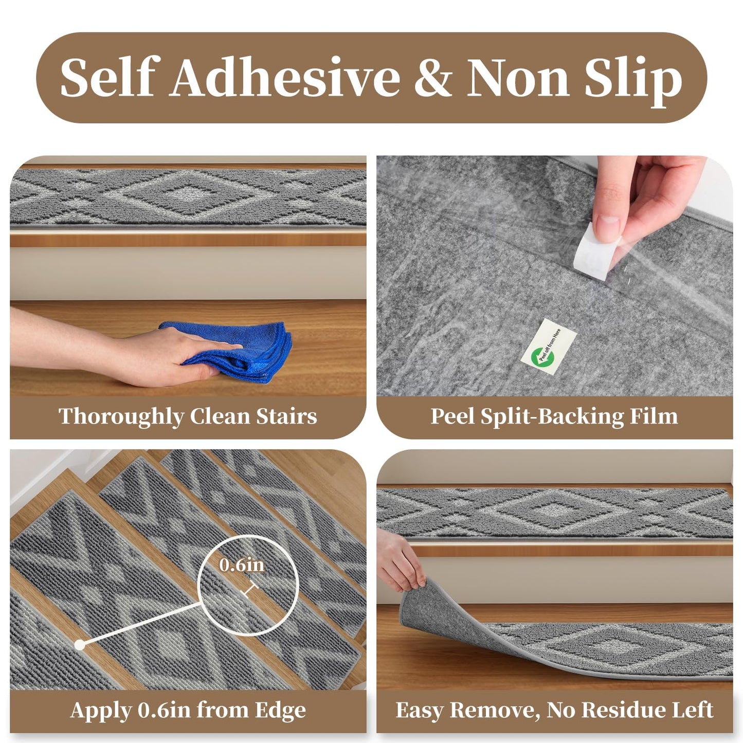 1PC Jute Stair Treads for Wooden Steps-Stairs Carpet Non Slip-Peel and Stick Stair Treads Indoor, Adhesive Staircase Step Treads Residue Free, Durable Natural Stair Runner Rug,8"x30" Beige