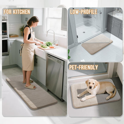 Yimobra Memory Foam Bath Mat, Super Soft Absorbent Bathroom Rug Non Slip, Quick Dry, Machine Washable Floor Carpet for Tub Shower, Home Decor Accessories, 24x17, Grey