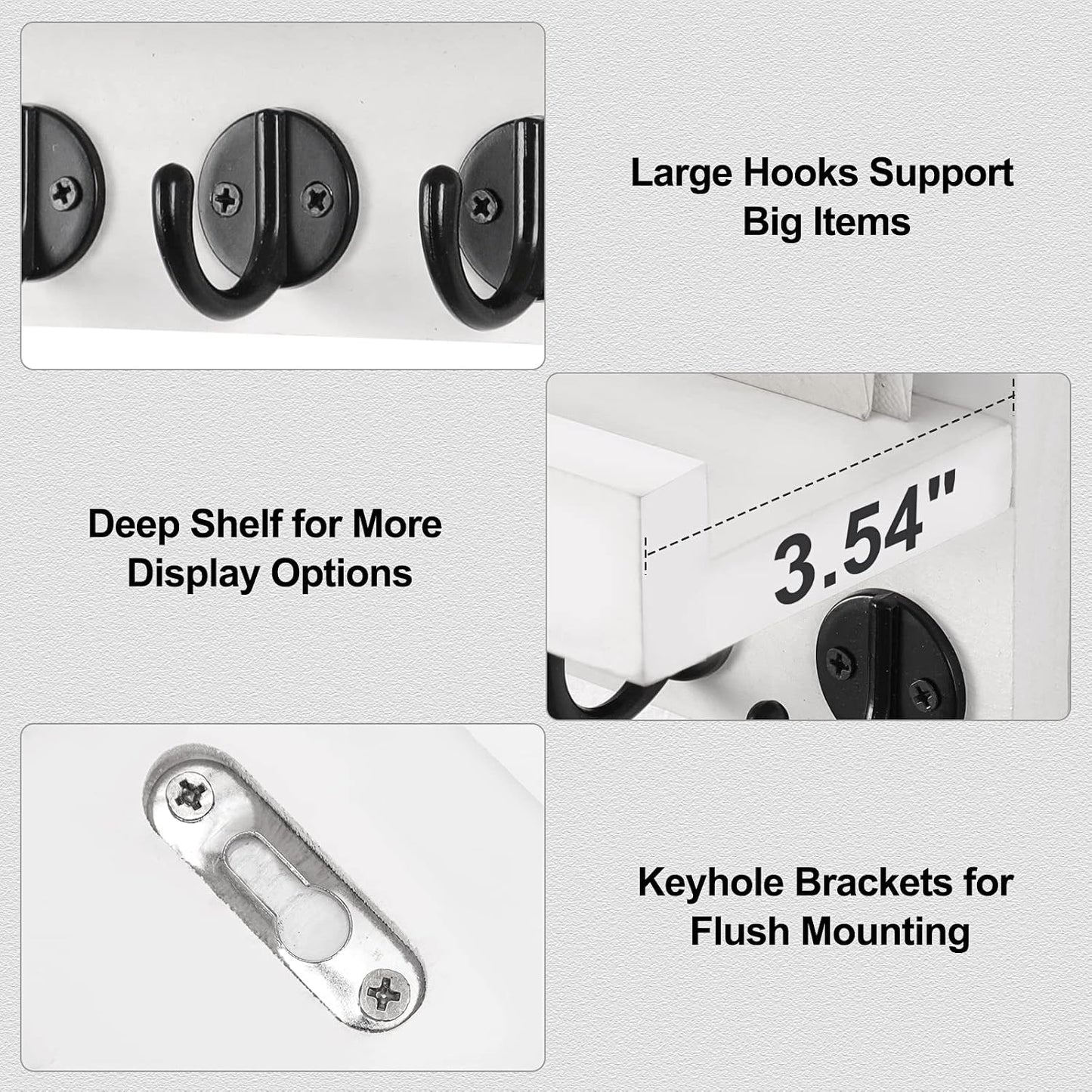 Lwenki Key Holder for Wall, Decorative Key and Mail Holder with Shelf Has Large Key Hooks for Bags, Coats – Paulownia Wood Key Hanger with Mounting Hardware (9.8”W x 6.7”H x 4.2”D) (Brown)