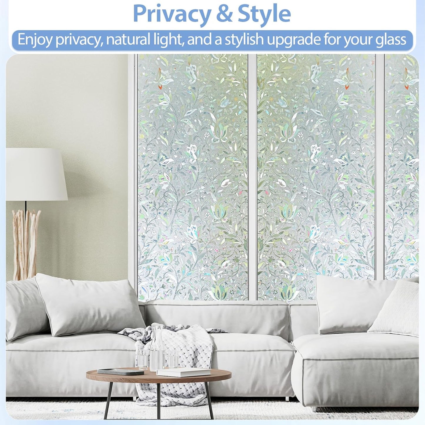GTJ Frosted Window Privacy Film, Static Cling No Glue Removable Reusable, UV Blocking Glare & Heat Reduction, for Bathroom Glass Door Home Office, 17.5" x 78.7"in