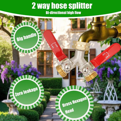 EJW Hose Splitter, 2 Way Hose Splitter, Garden Hose Splitters,Faucet Splitters, Outdoor Faucet Splitter, 2 Way Hose Connector,Brass Splitter, 3/4” GHT Threads.