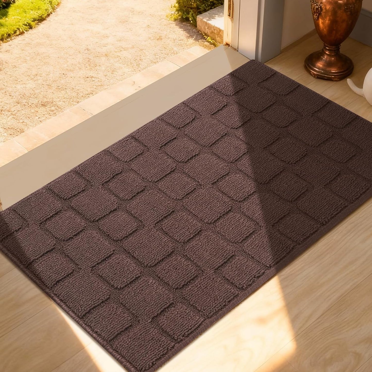 Front Door Mat Outside Entrance, Outdoor Indoor Door Mats for Entryway, Entrance, Entry, Patio, Waterproof Non Slip Doormat, Low-Profile, 20" × 31.5“, Black