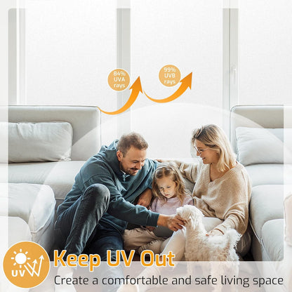 LUTE Window Privacy Film, Frosted Glass Window Film for Bathroom, Static Cling Removable Heat Control Glass Coverings, Non Adhesive Opaque Door Sticker for Home Office (Pure, 17.5" x 78.7")