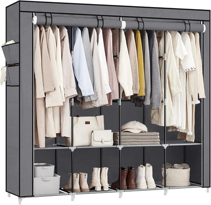 SONGMICS Portable Closet, Wardrobe Closet Organizer with Cover, 3 Hanging Rods and Shelves, 4 Side Pockets, 51.2 x 17.7 x 65.7 Inches, Large Capacity for Bedroom, Living Room, Ink Black URYG092B02