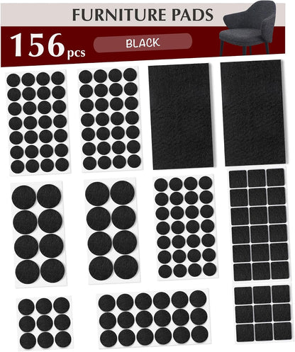 Felt Furniture Pads - Chair Leg Floor Protectors for Hardwood Floors - Felt Pads for Furniture - Furniture Sliders - Furniture Legs - 156 pcs - Black