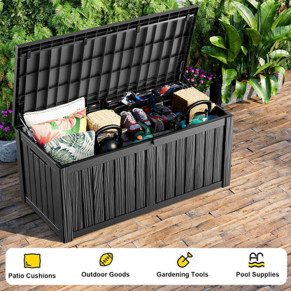 320 Gallon Waterproof Outdoor Storage Box, UV Resistant Resin Deck Box with Hydraulic Rod for Reinforced Stability, Perfect for Patio, Garden, and Pool（Black，320 Gallon）