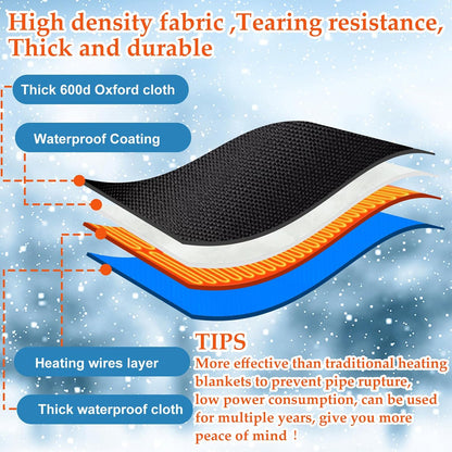 Heated Outdoor Faucet Covers for Winter, 25"×13" Waterproof Insulation Water Heater Blanket with 6.2ft Cable Reusable Hose Bib Cover Spigot Pipe Heating Wrap Freeze Protection for RV Farm Lawn Faucets