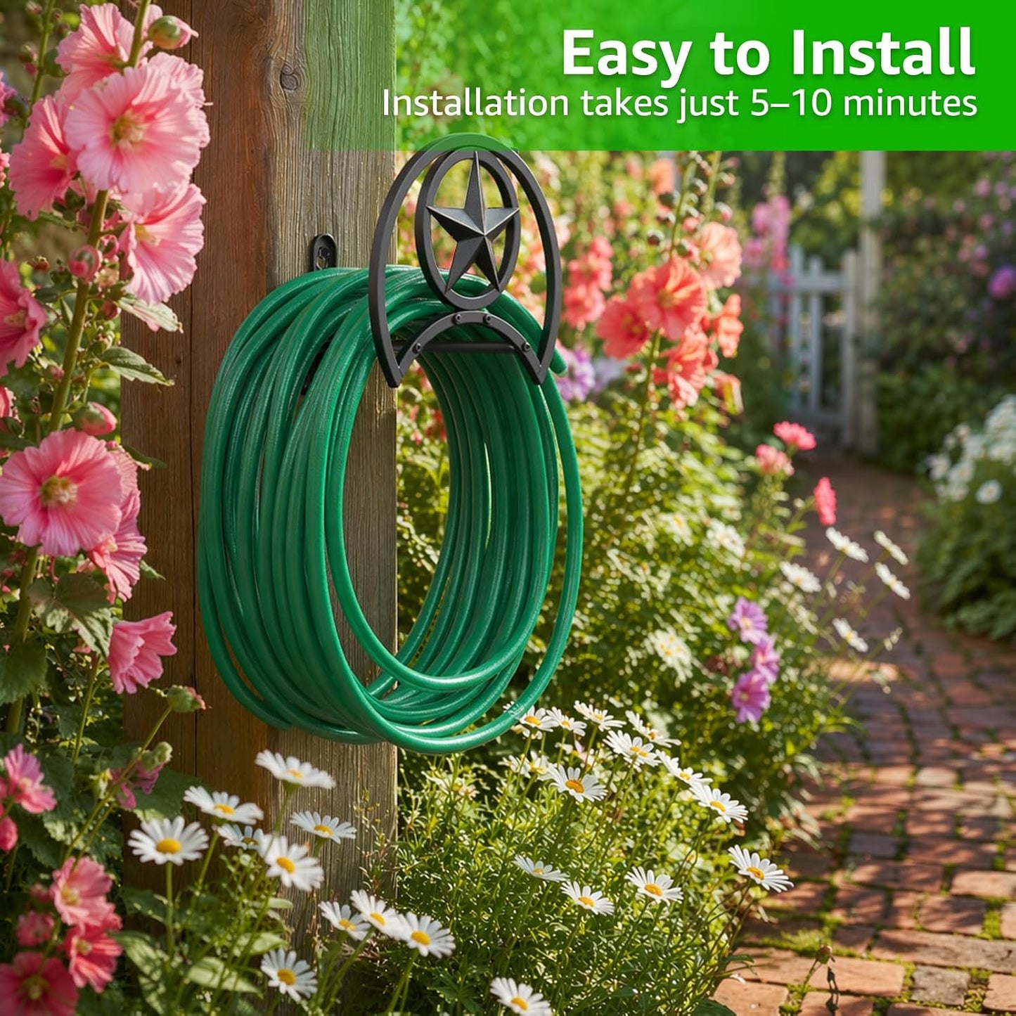 GOFORWILD Garden Hose Holder, Decorative Hose Butler Sturdy Water Hose Rack, Durable Wall Hose Hanger, Holds 125-Feet of 5/8-Inch Hose, Hose Reel, Made of Gauge Steel (9.8) …