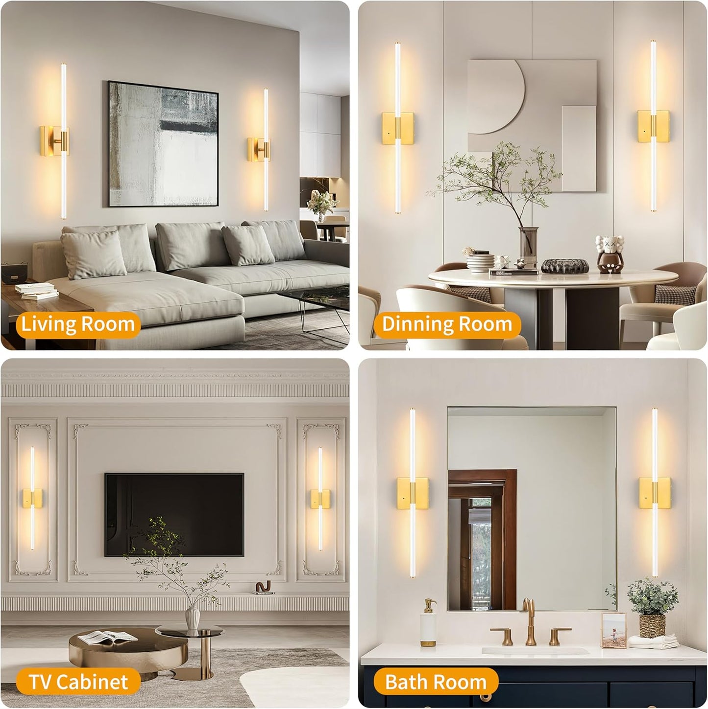 Morauroral Battery Operated Wall Sconces Set of 2, 10000mAh Rechargeable Sconces, 3000K-6000K Dimmable LED Wall Lamp with Remote, 24 Inch Black Gold Wireless Wall Lights for Bedroom, Living Room