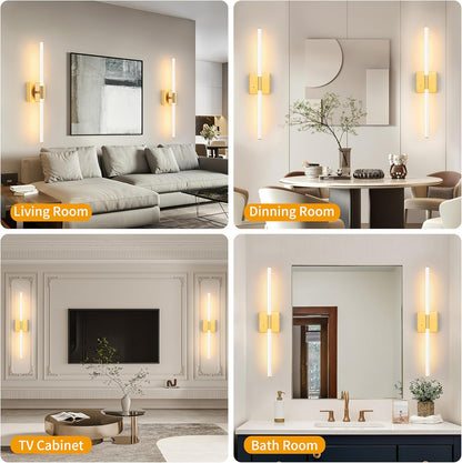 Morauroral Battery Operated Wall Sconces Set of 2, 10000mAh Rechargeable Sconces, 3000K-6000K Dimmable LED Wall Lamp with Remote, 24 Inch Black Gold Wireless Wall Lights for Bedroom, Living Room