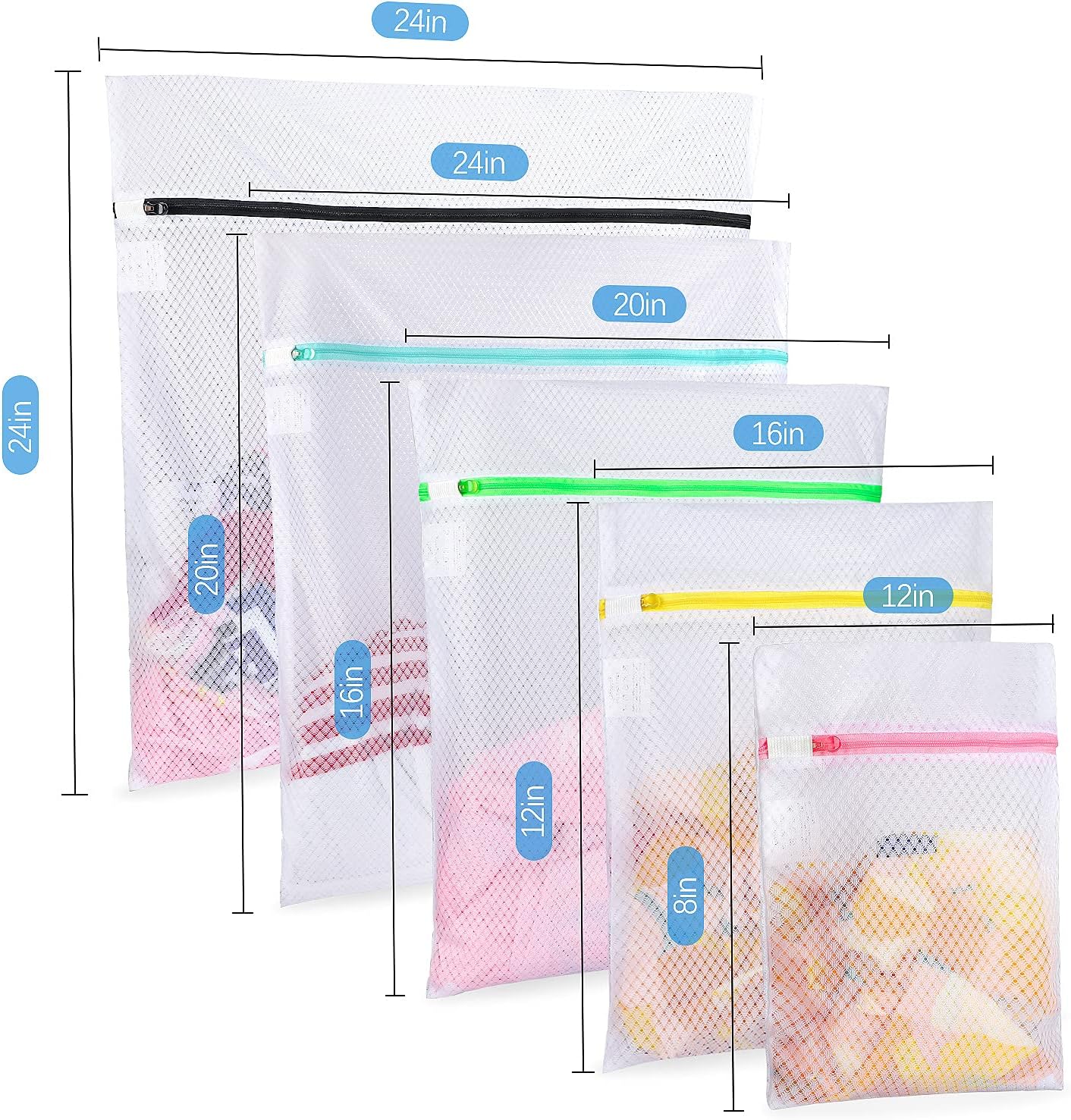 GOGOODA 7 PCS Mesh Laundry Bags, Delicates Washing Bags | Multisize for Sweater Blouse Hosiery Bras Machine Wash Bags for Travel Storage Organization
