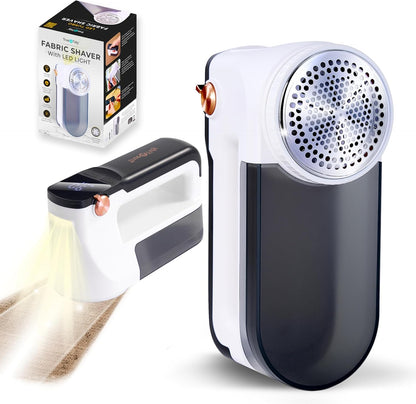 True & Tidy XL Fabric Shaver & Lint Remover Rechargeable Electric Sweater Defuzzer w/ 6-Blade Stainless Steel, 3 Speeds, LED Display, 1 Extra Blade, 3.5 Hrs Runtime for Clothes, Couch, Upholstery