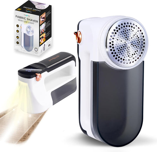 True & Tidy XL Fabric Shaver & Lint Remover Rechargeable Electric Sweater Defuzzer w/ 6-Blade Stainless Steel, 3 Speeds, LED Display, 1 Extra Blade, 3.5 Hrs Runtime for Clothes, Couch, Upholstery
