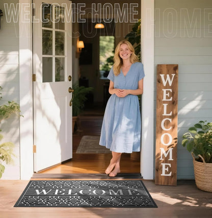 Yimobra Welcome Mat Outdoor Indoor, All-Weather Waterproof Front Door Mat Outside Entrance, Non-Slip Low Profile Porch Patio Doormat, 29.5x17, Black
