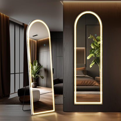 OLIXIS 64"x 21.5" Arched Mirror Full Length, Full Body Mirror with Stand, Hanging or Leaning for Wall, Floor Standing with Shatter-Proof Glass for Bedroom, Living Room, Long, Black