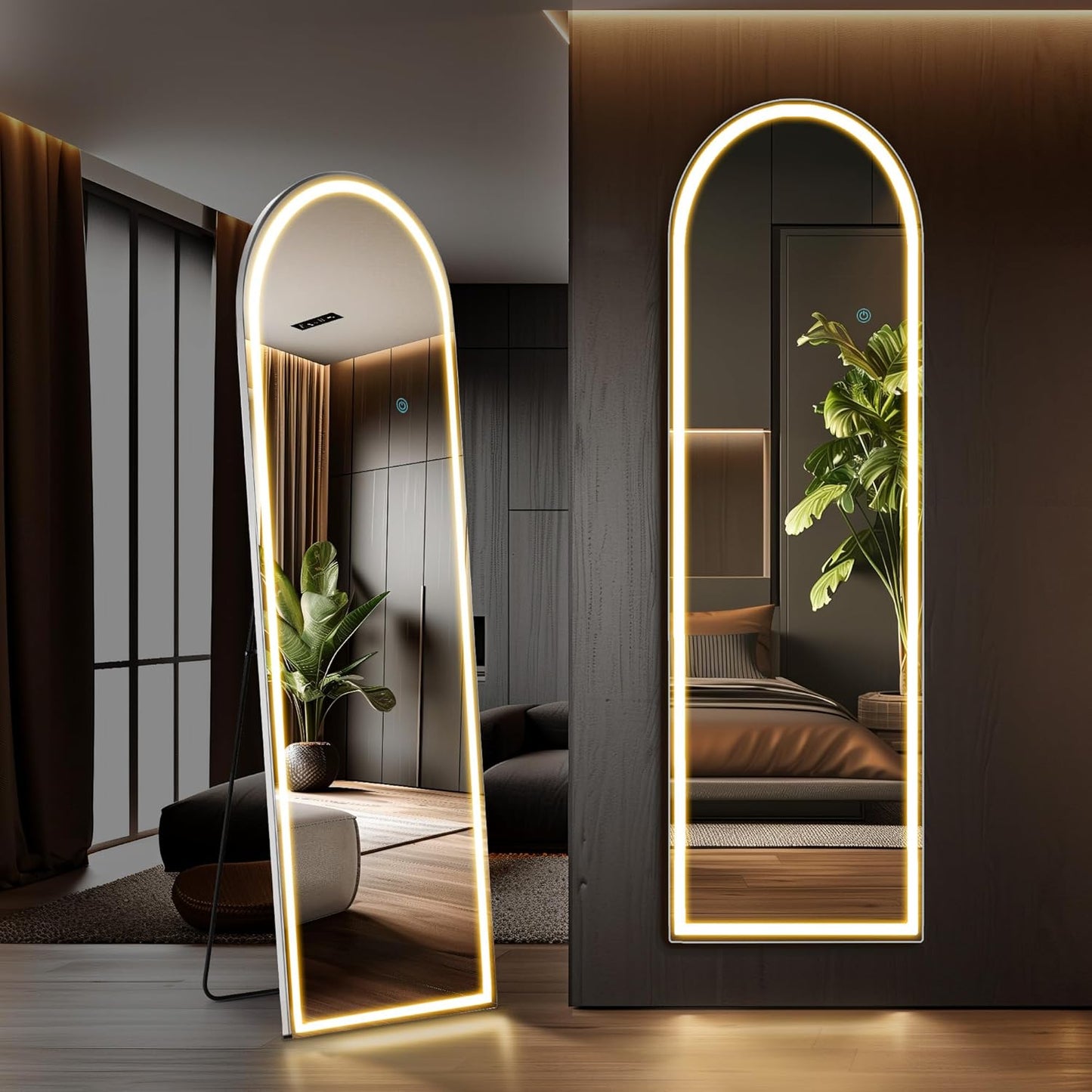 Arched Mirror Full Length, Upgraded 16"x59" Body Wall Mirrors with Shatter-Proof Glass, Floor Standing, Hanging or Leaning, Tall Arch Mirror with Stand Aluminum Alloy Frame for Bedroom, Black
