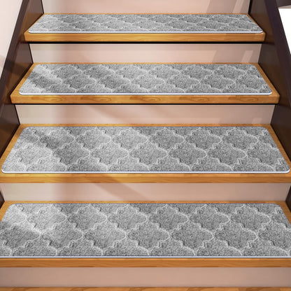 15 Pack Non Slip Stair Treads,8" X 30" Non Slip Carpet Stair Treads with Reusable Adhesive Rubber Backing,Staircase Step Treads Carpet Treads for Wooden Steps Indoor (Dark Gray)