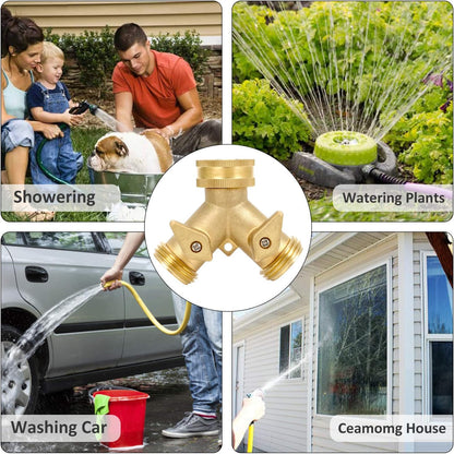 STYDDI Garden Hose Splitter 2 Way Heavy Duty, Solid Brass 2-Way Water Hose Splitter, Outdoor Faucet Spigot Splitter Two Way Connector, Y Valve Garden Tap Hose Adapter with 3 Hose Washers