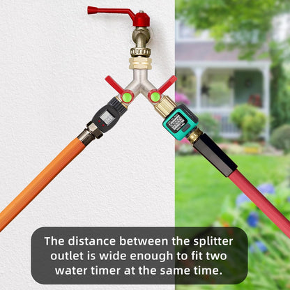 Hose Splitter 2 Way, High Flow Garden Hose Splitter, 3/4” Ght Inlet Brass Heavy Duty Hose Converter, Full Flow water 2 Way Faucet hose splitter, Long Handle Hose Valve Large Outlet.