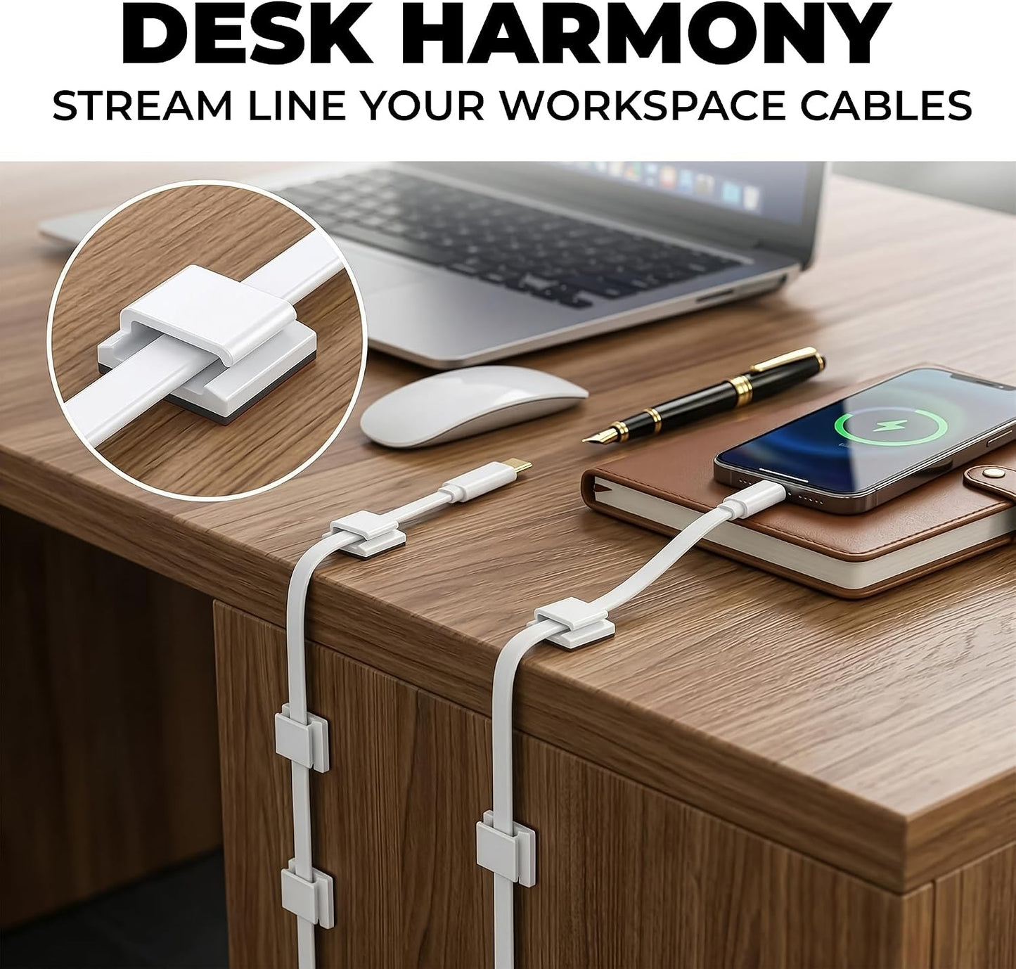 100 Pcs Adhesive Cable Clips for Wall and Desk - Self Adhesive Cord Holder and Cable Management Clips for USB, HDMI and Charging Cords, Led Light Strip Clips for Home Office, Car, RV, and Nightstand