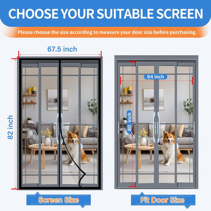 Upgraded PET Mesh Magnetic Screen Door Stronger Than Fiberglass and Polyester,Hands Free,Keep Bugs Out,Pet & Kid Friendly,Suitable for Sliding Doors,Patio and French Doors-72" X 80"